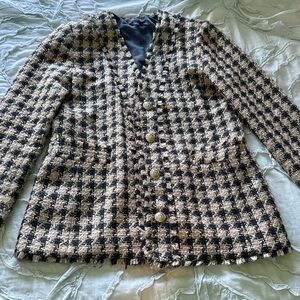 Ann Taylor Black and Cream Houndstooth Blazer